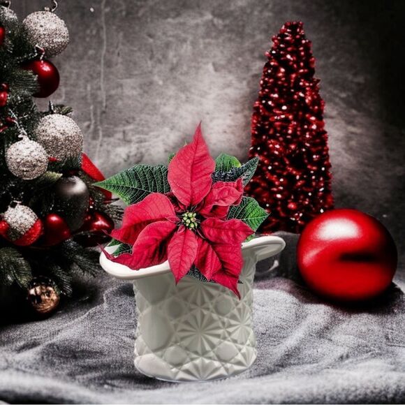 Vintage Fenton Daisy and Button Milk Glass Top Hat Topper Planter Decor - Picture 10 of 16